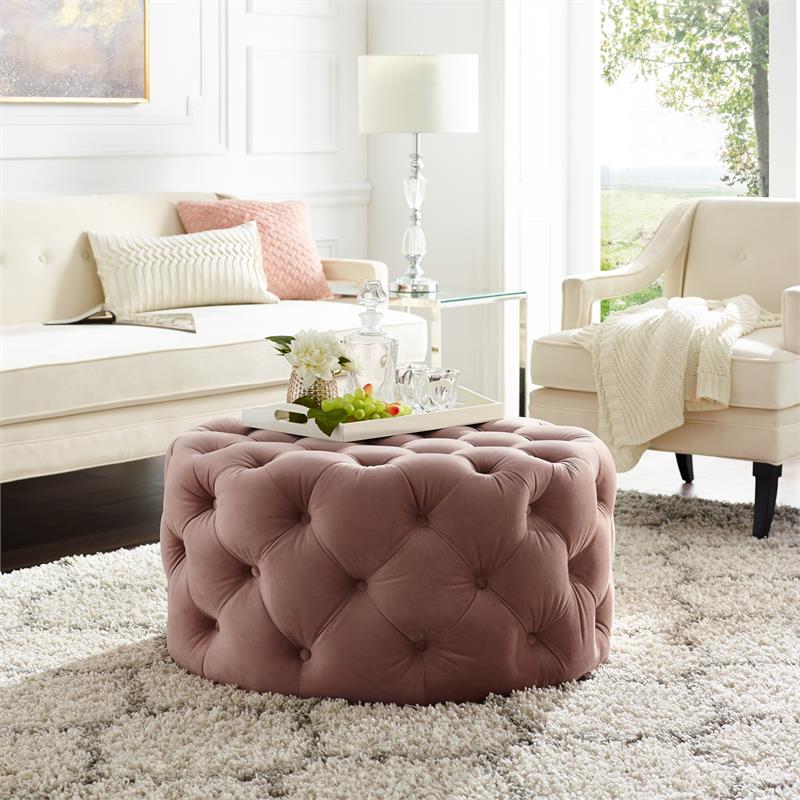 Posh Living Lilou Modern Velvet Cocktail Ottoman in Blush Pink
