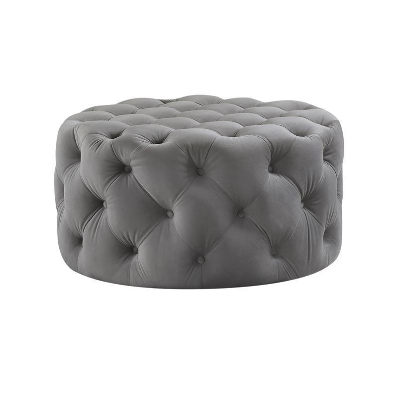 Posh Living Lilou Modern Velvet Cocktail Ottoman in Gray