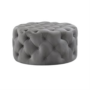 Posh Living Lilou Modern Velvet Cocktail Ottoman in Gray