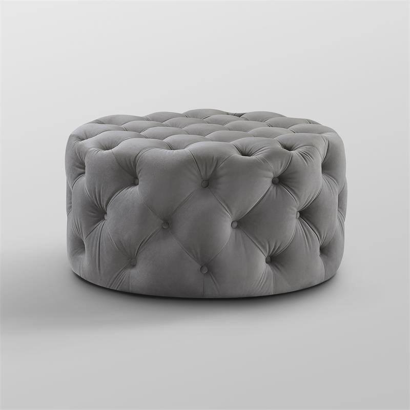 Posh Living Lilou Modern Velvet Cocktail Ottoman in Gray