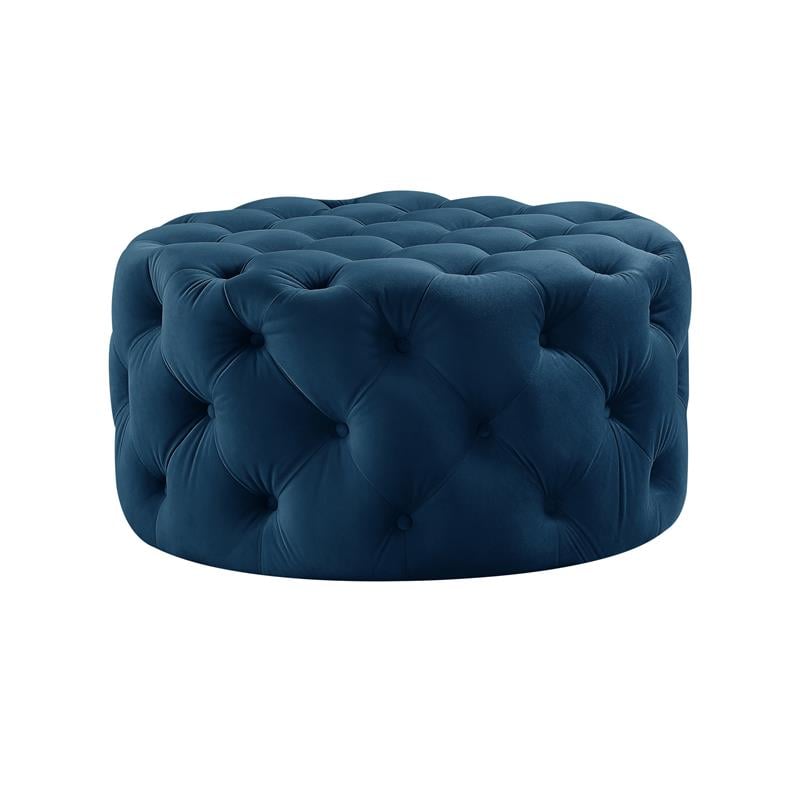 Posh Living Lilou Modern Velvet Cocktail Ottoman in Navy Blue