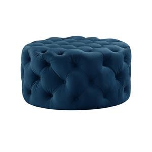 Posh Living Lilou Modern Velvet Cocktail Ottoman in Navy Blue
