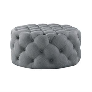 Posh Living Lilou Modern Linen Fabric Cocktail Ottoman in Light Gray