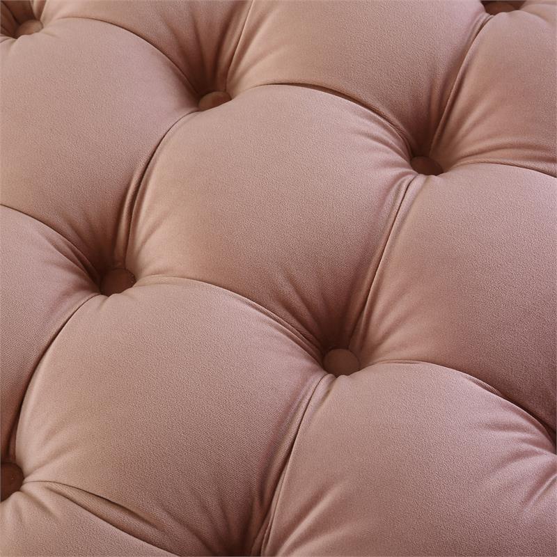 Posh Living Michalina Modern Velvet 1Pc Round Ottoman in Blush Pink