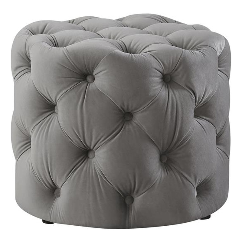 Posh Living Michalina Modern Velvet 1Pc Round Ottoman in Gray
