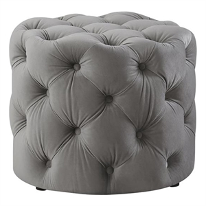 Posh Living Michalina Modern Velvet 1Pc Round Ottoman in Gray