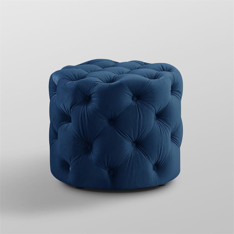 Posh Living Michalina Modern Velvet 1Pc Round Ottoman in Navy