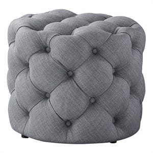 Posh Living Michalina Modern Linen Fabric 1Pc Round Ottoman in Light Gray