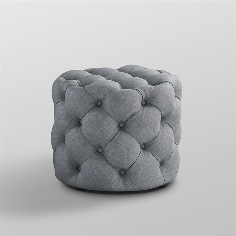 Posh Living Michalina Modern Linen Fabric 1Pc Round Ottoman in Light Gray