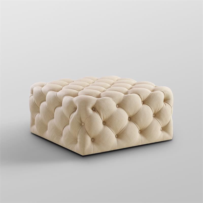Posh Living Ramon Modern Linen Fabric Cocktail Ottoman in Beige