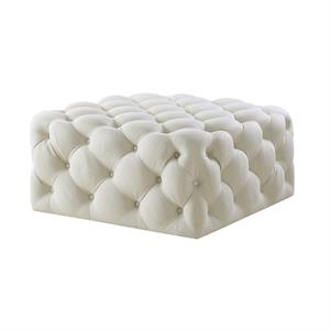 Posh Living Ramon Modern Linen Fabric Cocktail Ottoman in Cream/White