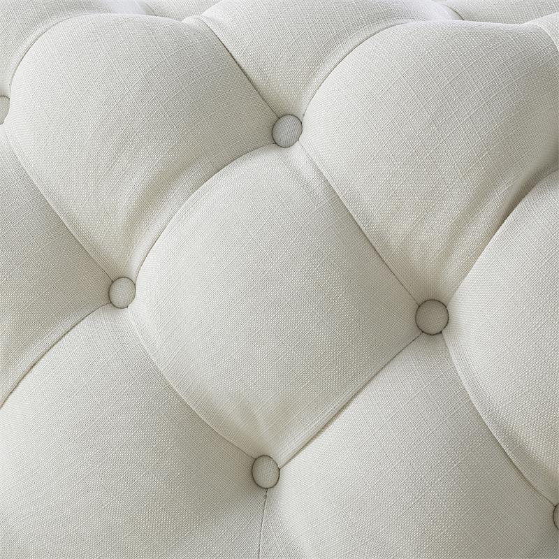 Posh Living Ramon Modern Linen Fabric Cocktail Ottoman in Cream/White