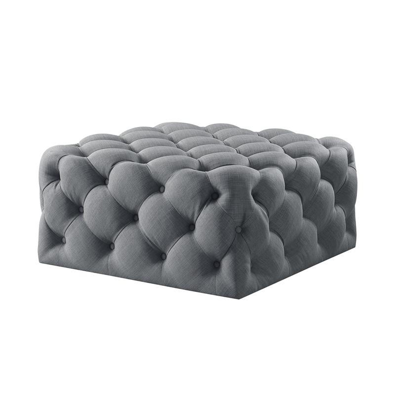 Posh Living Ramon Modern Linen Fabric Cocktail Ottoman in Light Gray