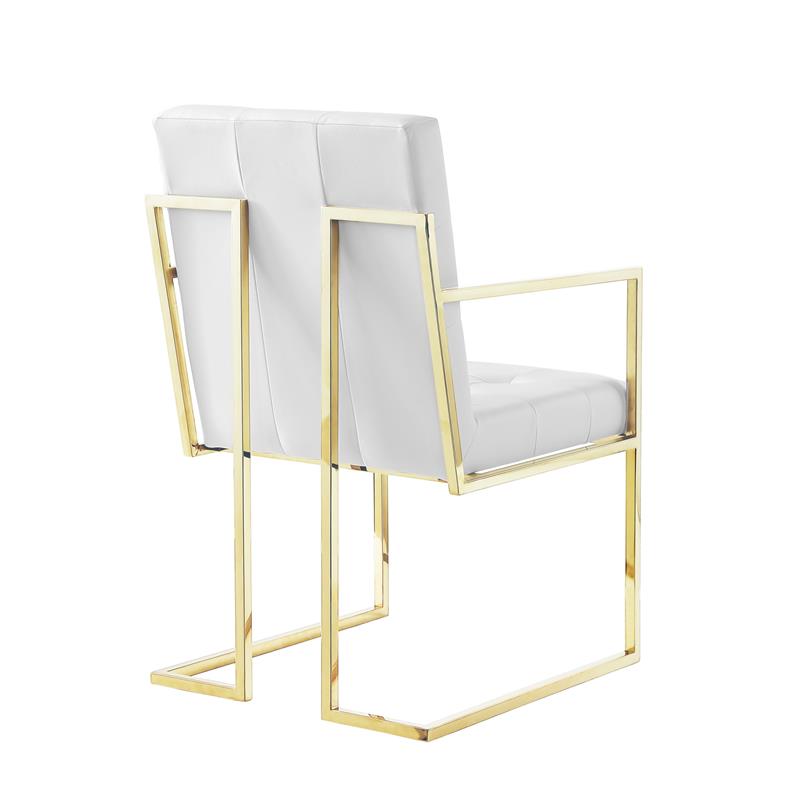 Posh Living Evan Tufted Faux Leather Dining Chair - White/Gold (Set of 2)