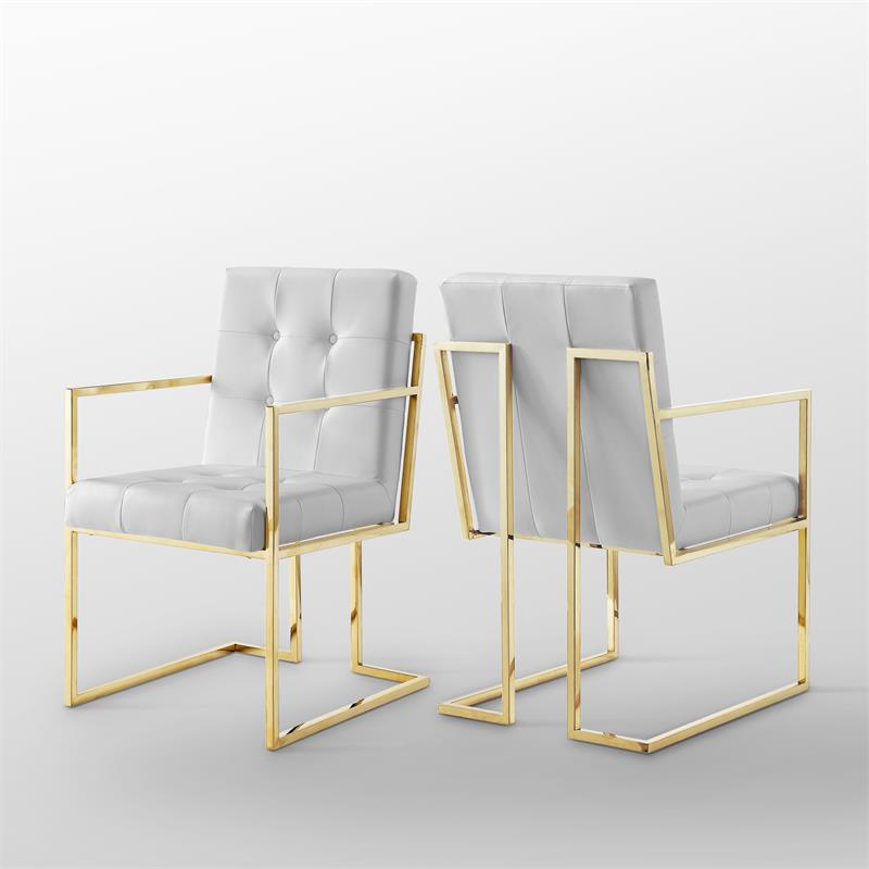 Posh Living Evan Tufted Faux Leather Dining Chair - White/Gold (Set of 2)