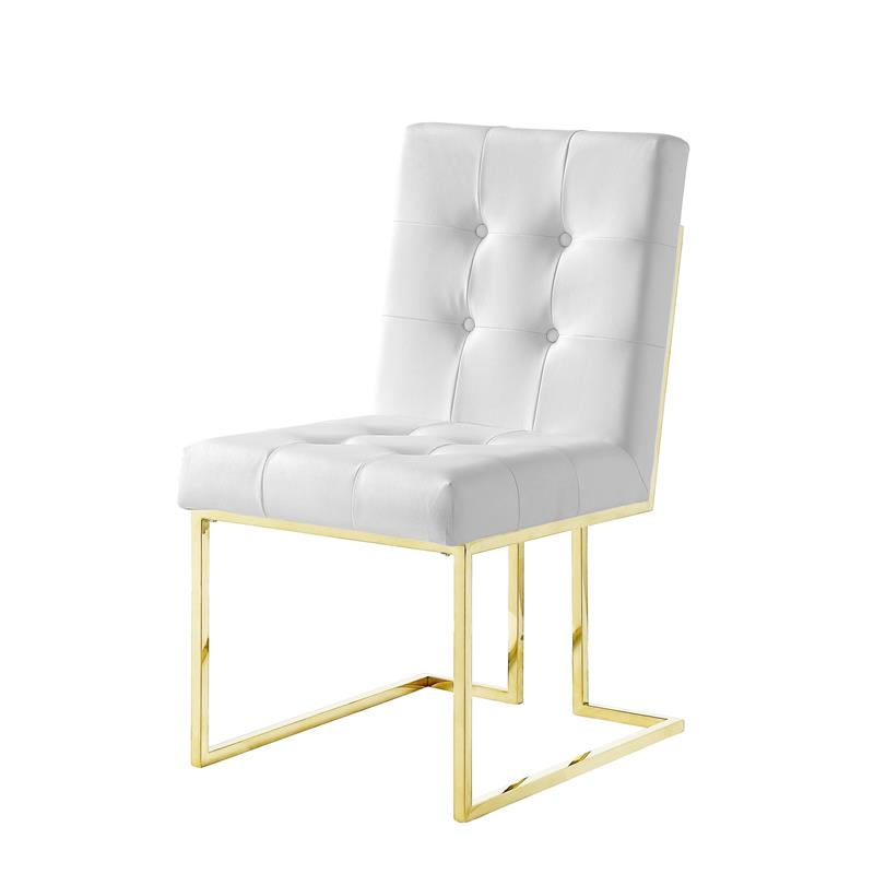 Posh Living Evan Faux Leather Dining Side Chair in White/Gold (Set of 2)