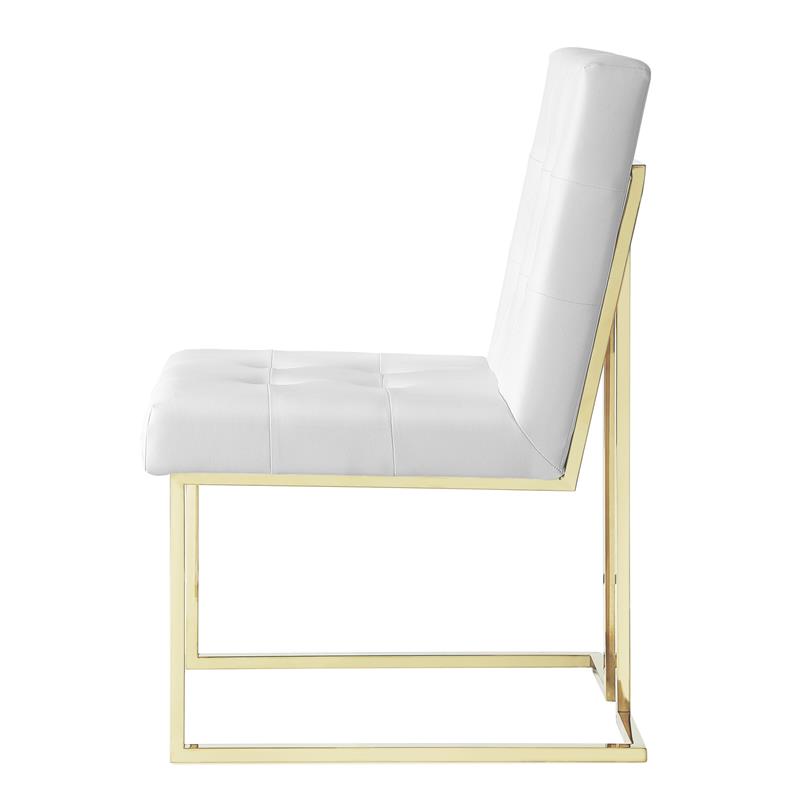 Posh Living Evan Faux Leather Dining Side Chair in White/Gold (Set of 2)