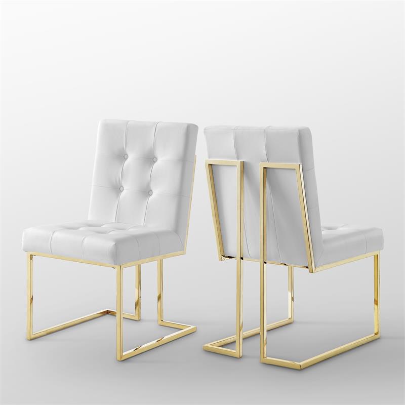 Posh Living Evan Faux Leather Dining Side Chair in White/Gold (Set of 2)