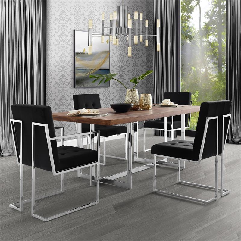 Posh Living Evan Velvet Dining Side Chair in Black/Chrome (Set of 2)