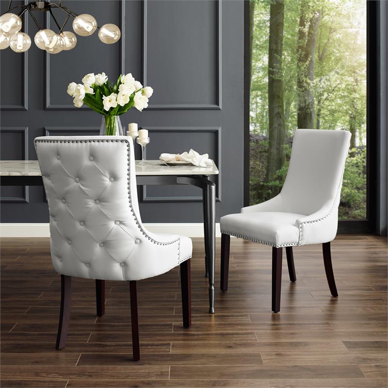 Posh Living Kinsley Tufted Faux Leather Dining Chair in White (Set of 2)