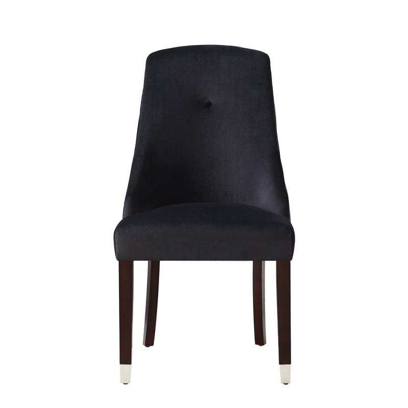 Posh Zoe Velvet Dining Chair with Nailhead Trim in Black/Silver (Set of 2)
