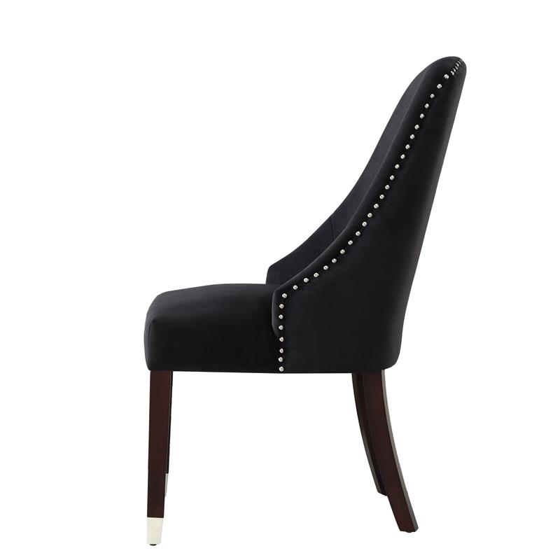 Posh Zoe Velvet Dining Chair with Nailhead Trim in Black/Silver (Set of 2)