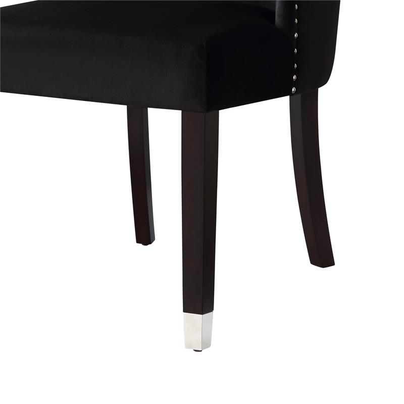 Posh Zoe Velvet Dining Chair with Nailhead Trim in Black/Silver (Set of 2)
