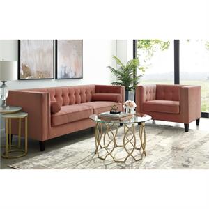 Posh Living Phoenix Button Tufted Velvet Sofa in Blush Pink