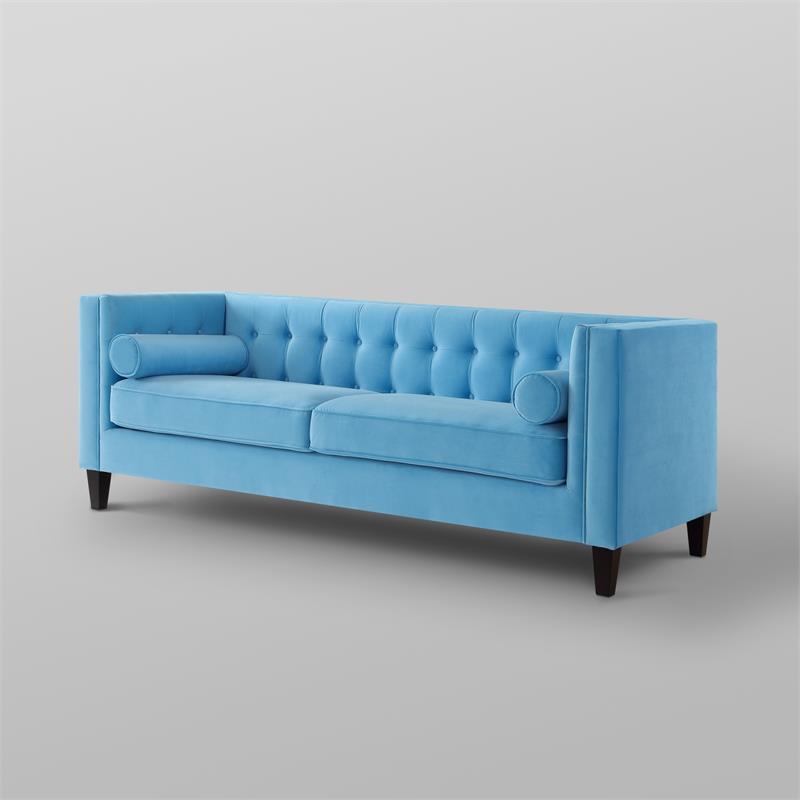Posh Living Phoenix Button Tufted Velvet Sofa in Sky Blue