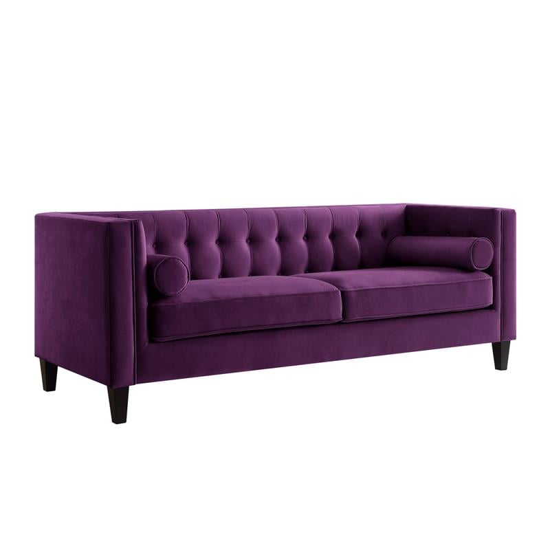 Posh Living Phoenix Button Tufted Velvet Sofa in Purple