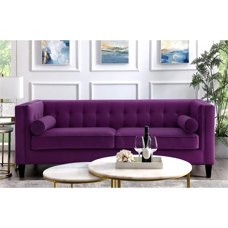 Posh Living Phoenix Button Tufted Velvet Sofa in Purple