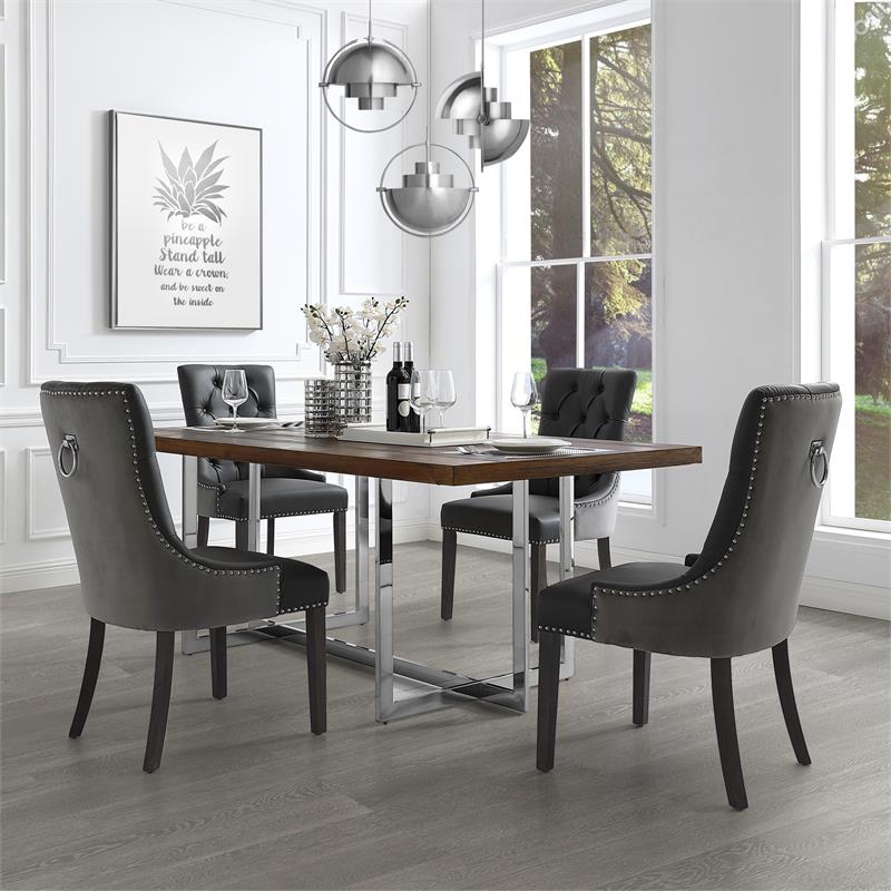 Posh Living Jose Faux Leather Dining Chair in Dark Gray (Set of 2)