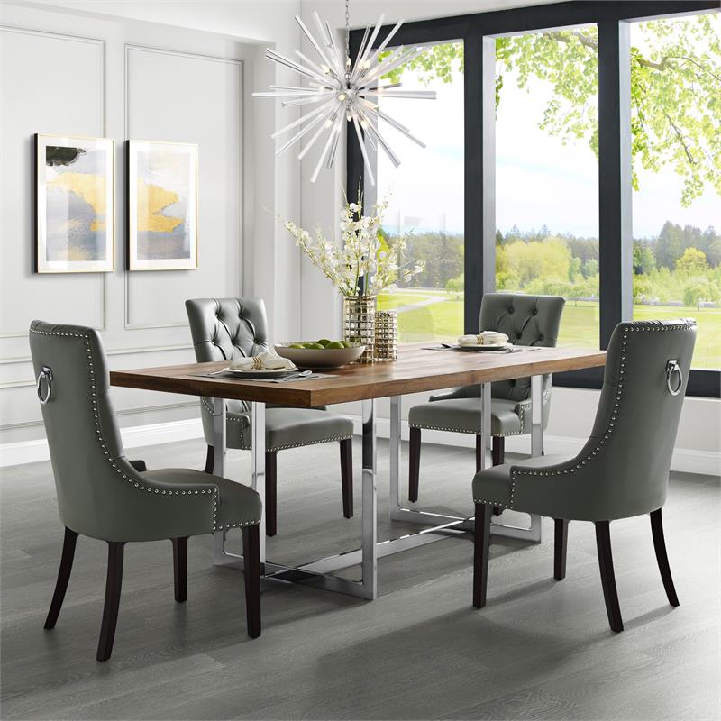 Posh Living Jose Faux Leather Dining Chair in Light Gray (Set of 2)