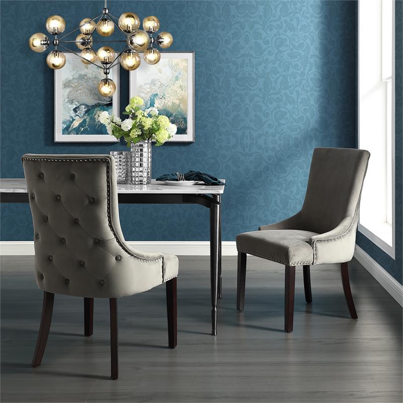Posh Living Kinsley Velvet Dining Chair in Gray (Set of 2)