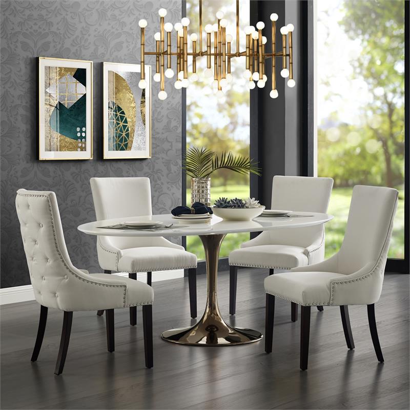 Posh Living Kinsley Linen Fabric Dining Chair in Cream/White (Set of 2)