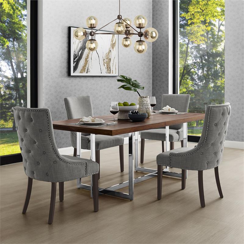 Posh Living Kinsley Linen Fabric Dining Chair in Light Gray (Set of 2)