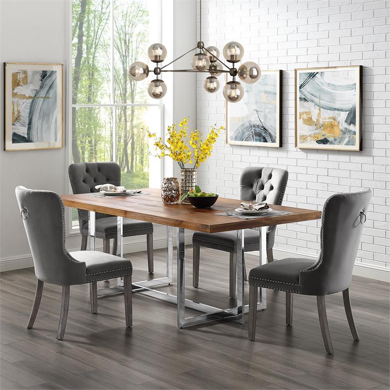Posh Arthur Velvet Dining Chair with Nailhead Trim Gray (Set of 2)