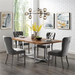 Posh Arthur Velvet Dining Chair with Nailhead Trim Gray (Set of 2)