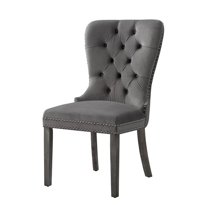 Posh Arthur Velvet Dining Chair with Nailhead Trim Gray (Set of 2)