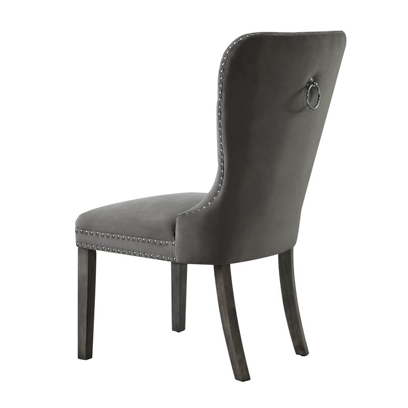 Posh Arthur Velvet Dining Chair with Nailhead Trim Gray (Set of 2)