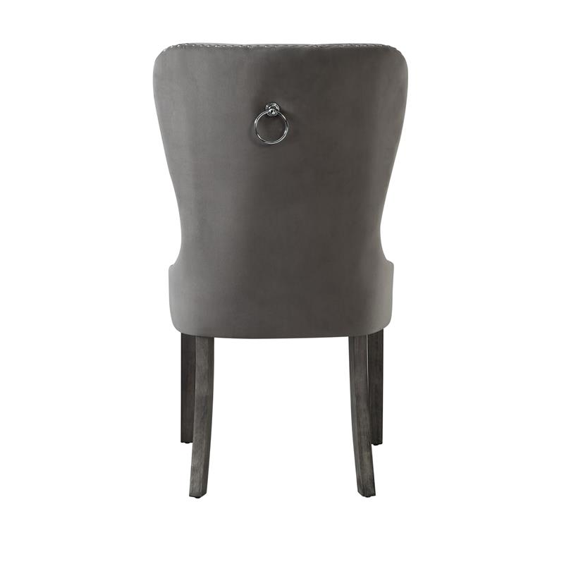 Posh Arthur Velvet Dining Chair with Nailhead Trim Gray (Set of 2)