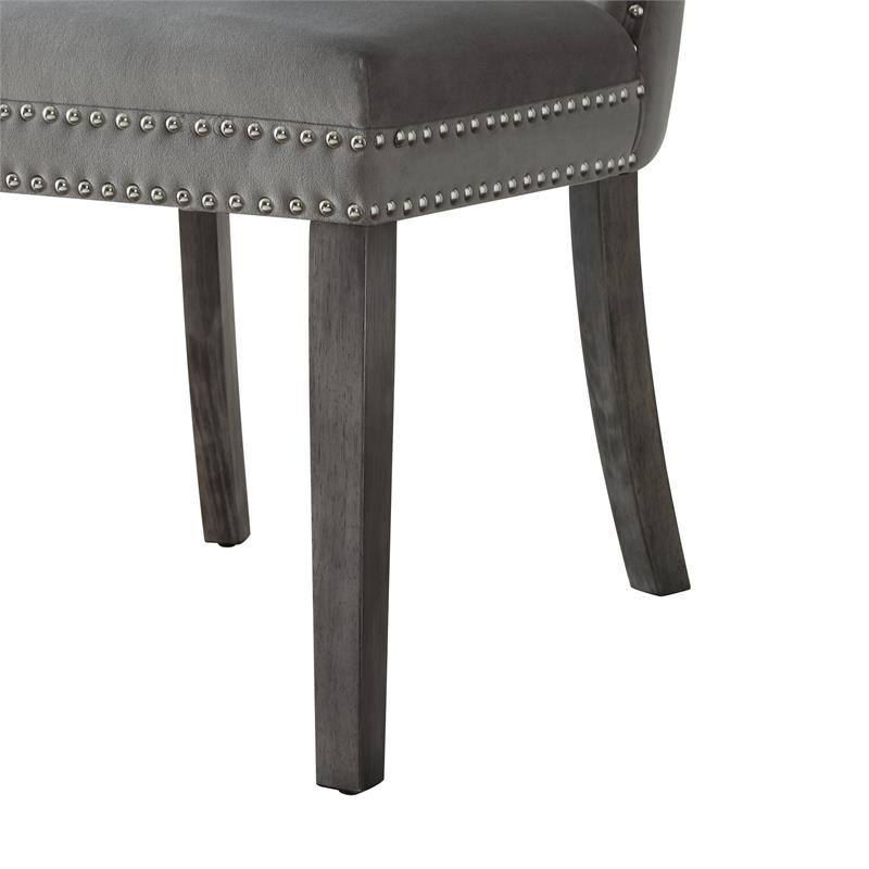 Posh Arthur Velvet Dining Chair with Nailhead Trim Gray (Set of 2)