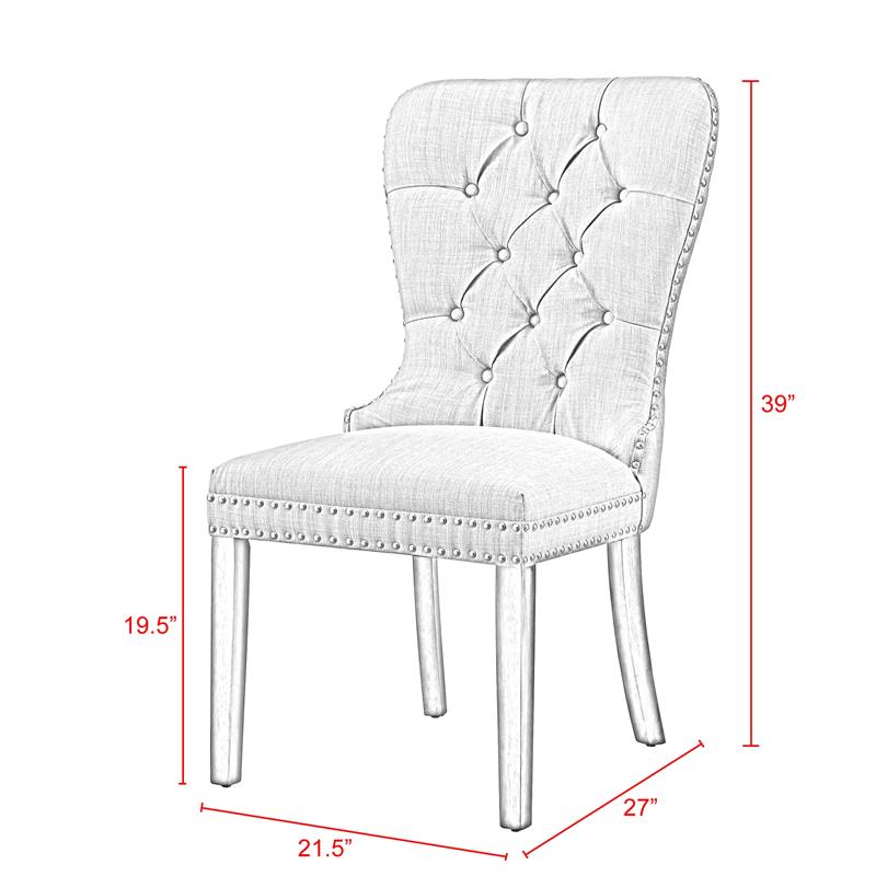 Posh Arthur Linen Fabric Dining Chair with Nailhead Trim Cream/White (Set of 2)