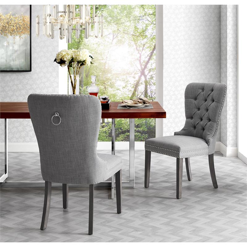 Posh Arthur Linen Fabric Dining Chair with Nailhead Trim Light Gray (Set of 2)