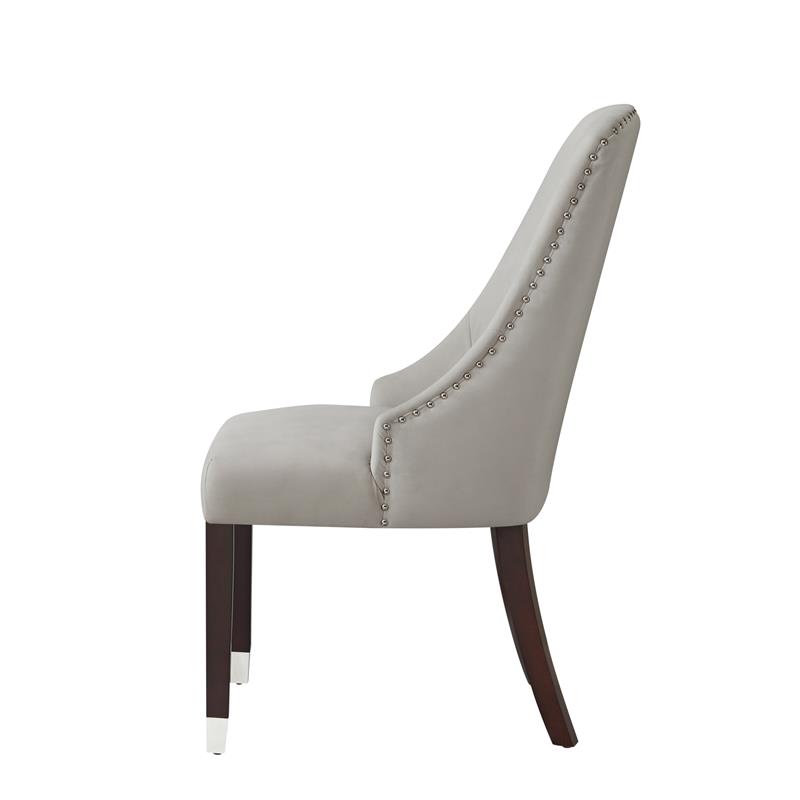 Posh Zoe Velvet Dining Chair with Nailhead Trim in Light Gray/Silver (Set of 2)