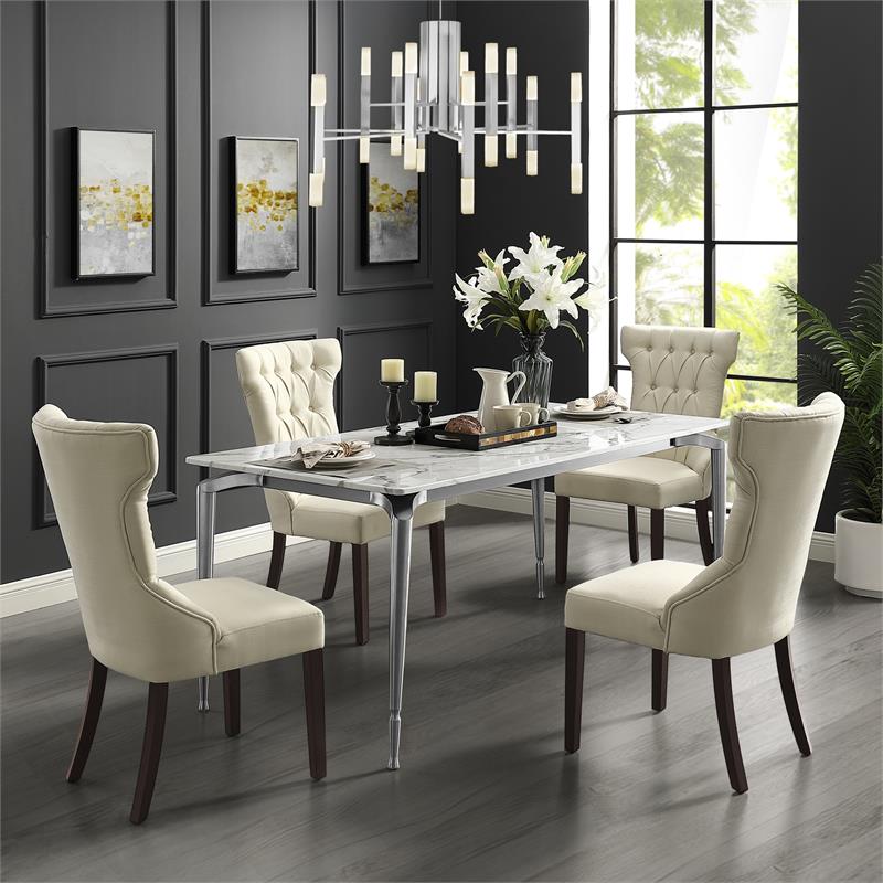 Posh Living Rebecca Linen Dining Chair in Cream/White(Set of 2)