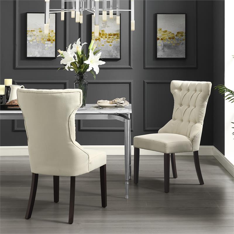 Posh Living Rebecca Linen Dining Chair in Cream/White(Set of 2)
