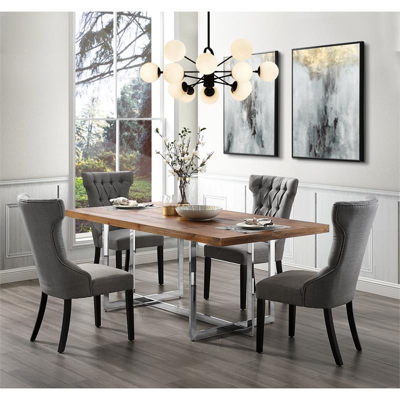 Posh Living Rebecca Linen Dining Chair in Light Gray (Set of 2)