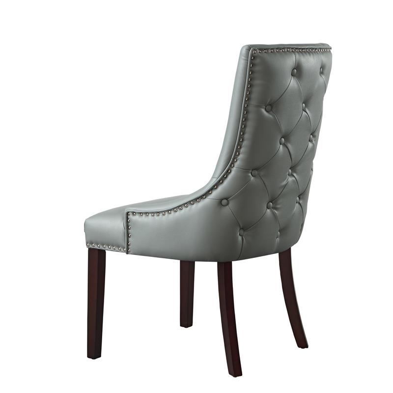 Posh Living Kinsley Tufted Faux Leather Dining Chair in Light Gray (Set of 2)