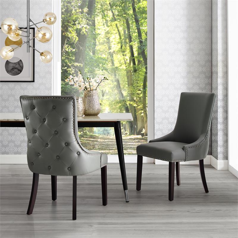 Posh Living Kinsley Tufted Faux Leather Dining Chair in Light Gray (Set of 2)
